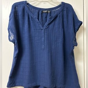 Anna short sleeve, V-neck, blouse, navy blue, size 1X